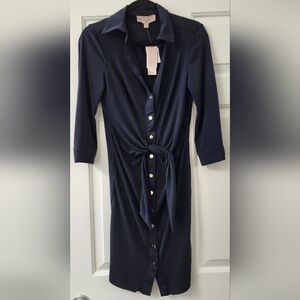 Philosophy Elegant Navy Button-Down Dress 3/4 Sleeve Size M